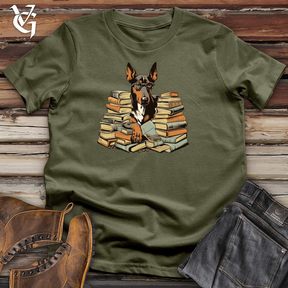 Viking Goods Doberman Bookworm Delight Cotton Tee Military Green / L