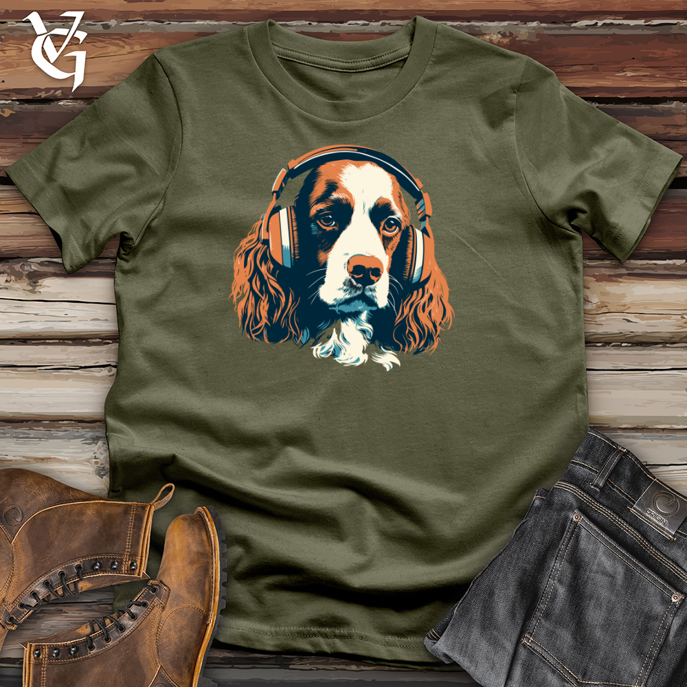 Viking Goods Dog Paw tapping Beats Headphone Harmony Cotton Tee Military Green / L