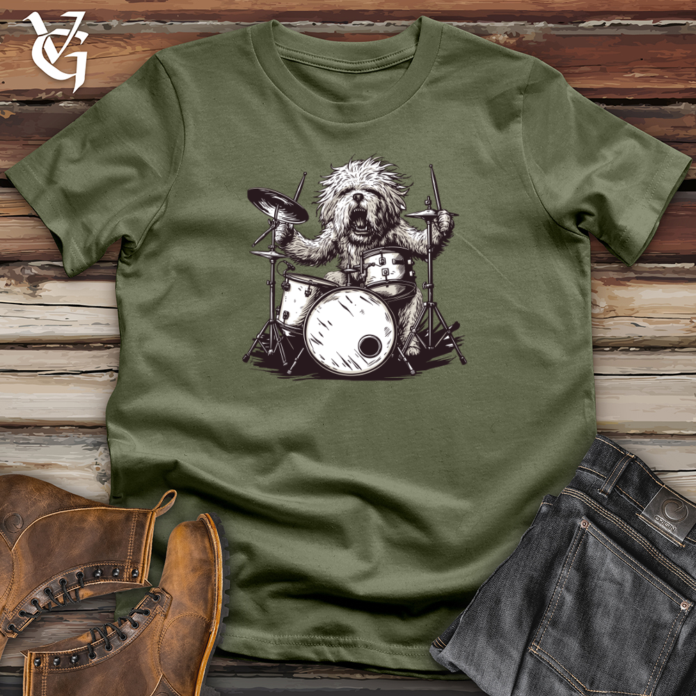 Viking Goods Dog Rockstar Drummer Softstyle Tee Military Green / L