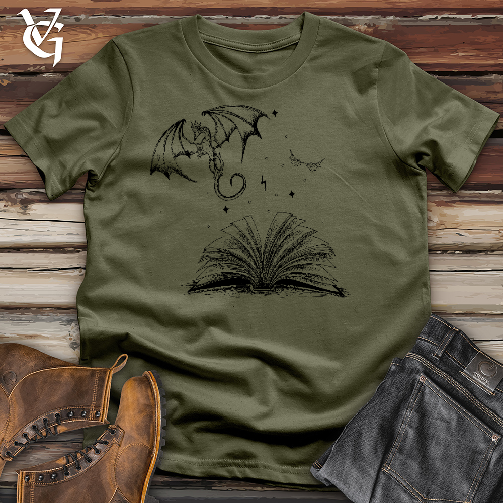 Viking Goods Dragon Book Keeper Cotton Tee Military Green / L