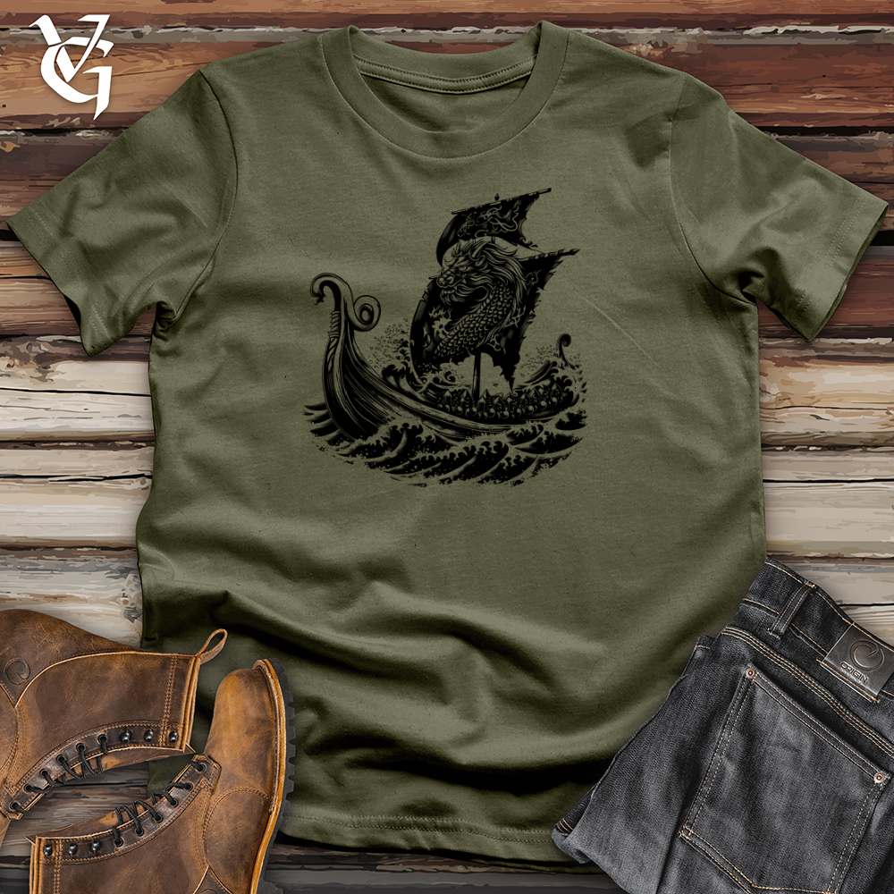 Viking Goods Dragon Ship Voyage Cotton Tee Military Green / L