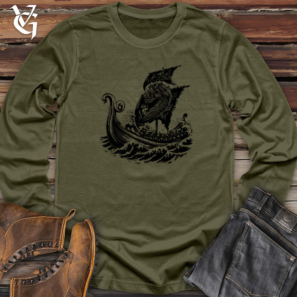 Viking Goods Dragon Ship Voyage Long Sleeve Military Green / L