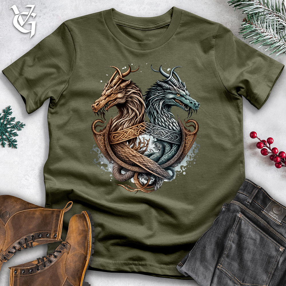 Viking Goods Dragons At Sea Cotton Tee Military Green / L