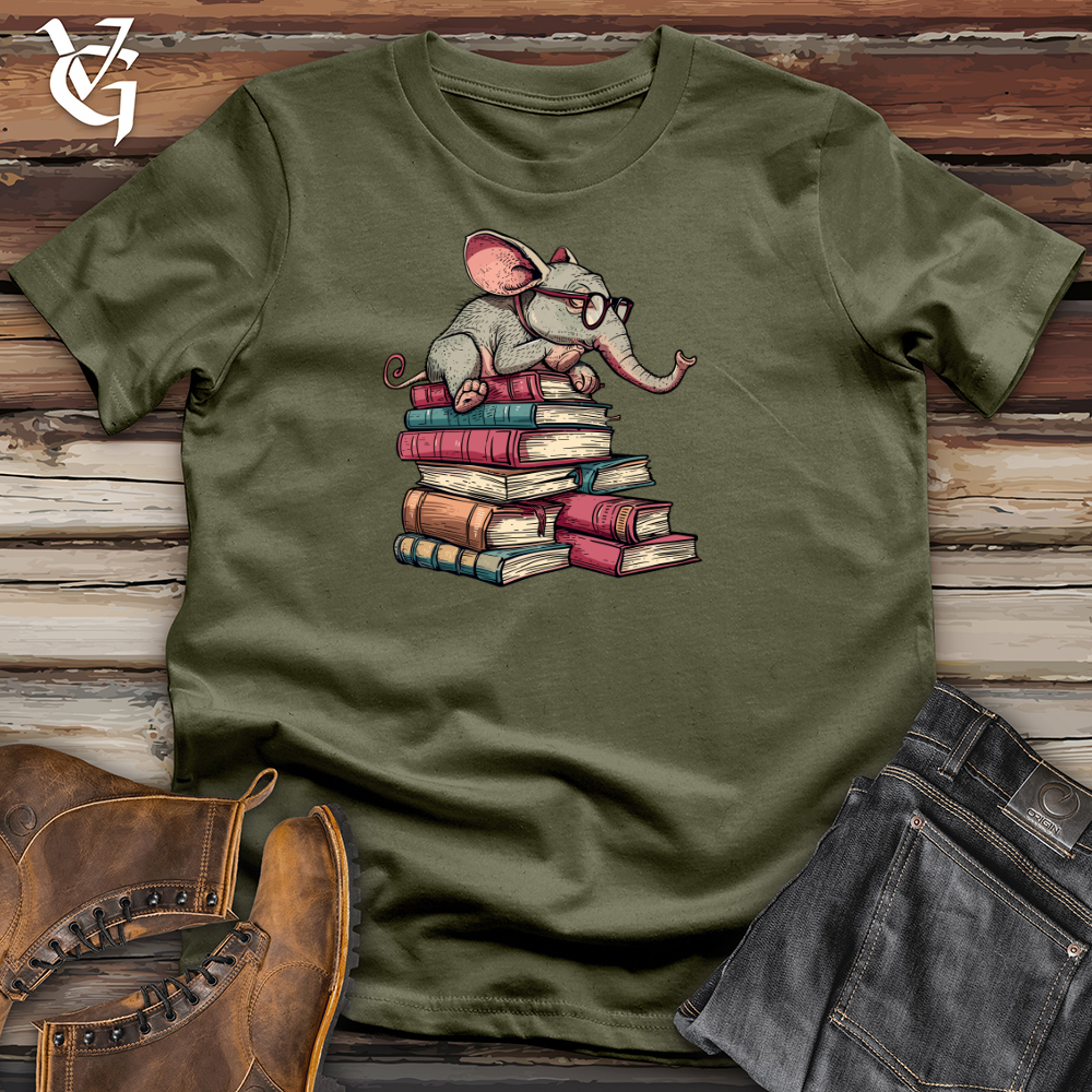 Viking Goods Elephant Bookworm Reader Cotton Tee Military Green / L