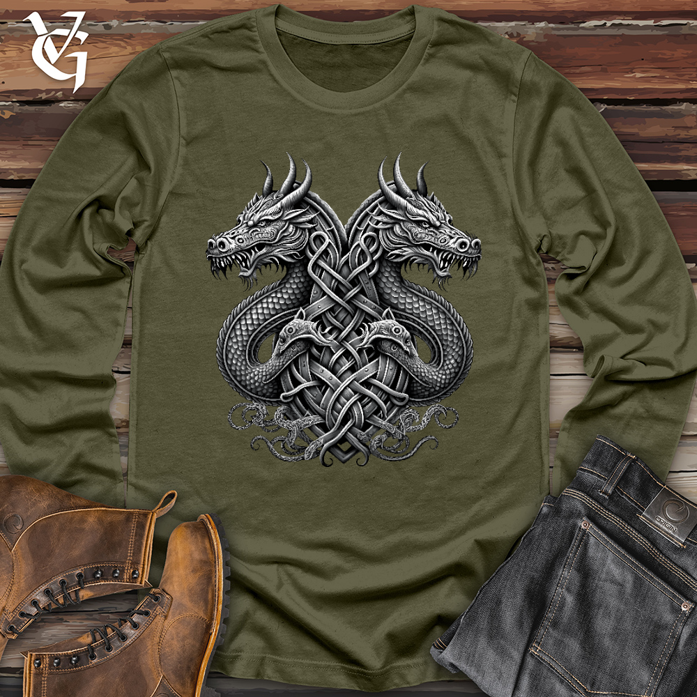 Viking Goods Emblem of Dreki Black & White 2 Long Sleeve Military Green / L