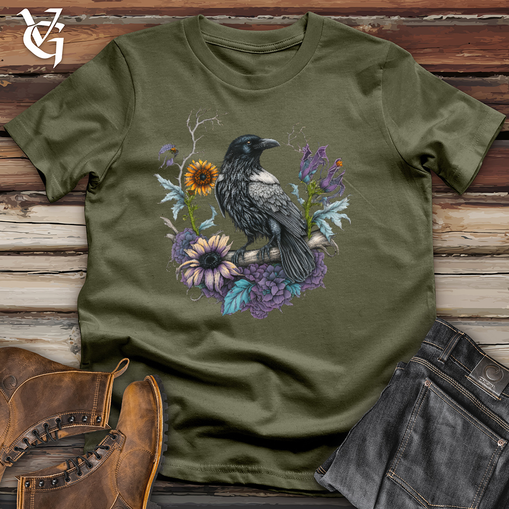 Viking Goods Flower Wreath Raven Cotton Tee Military Green / L