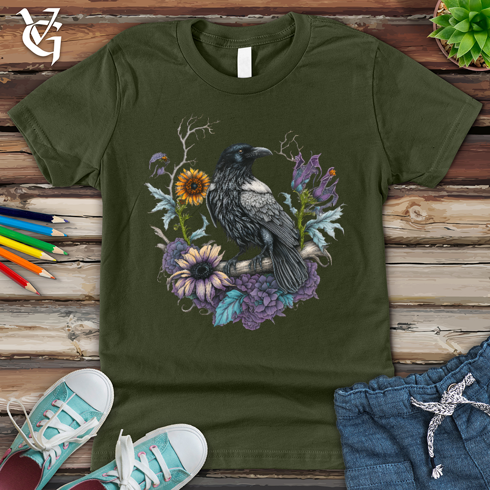 Viking Goods Flower Wreath Raven Youth Tee Military Green / L