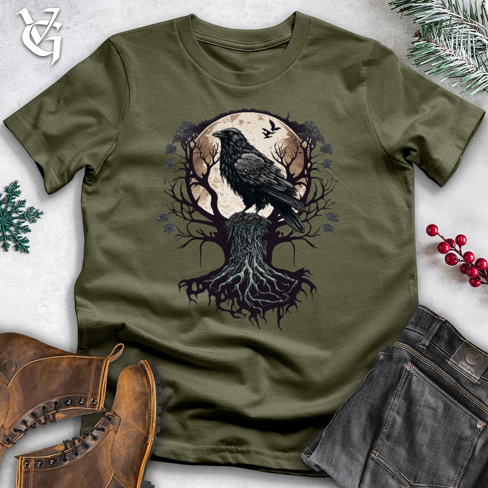 Viking Goods Full Moon Raven Cotton Tee Military Green / L