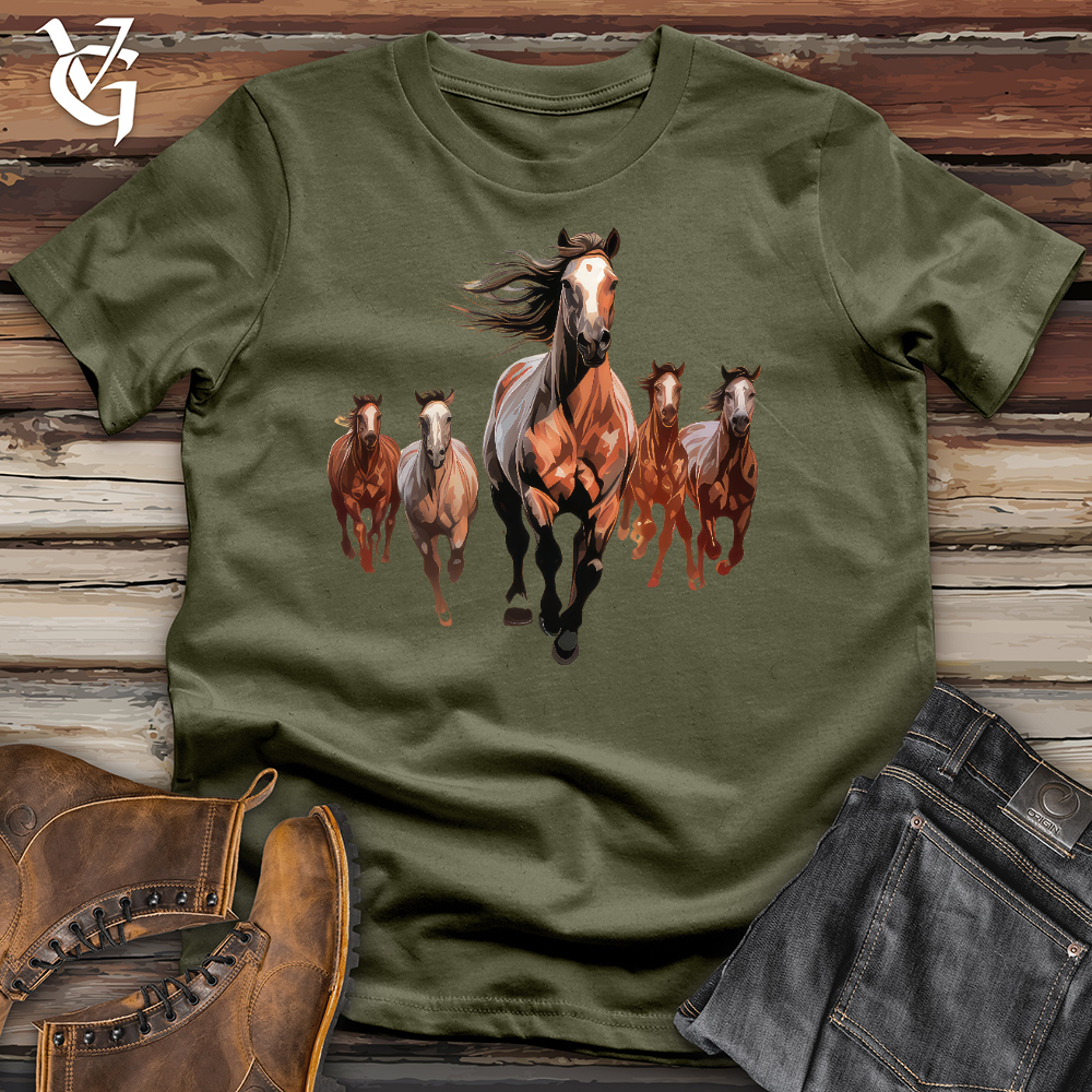 Viking Goods Galloping Horses Cotton Tee Military Green / L