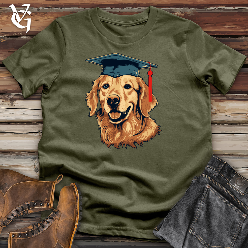 Viking Goods Graduation Celebration Golden Retriever Cotton Tee Military Green / L