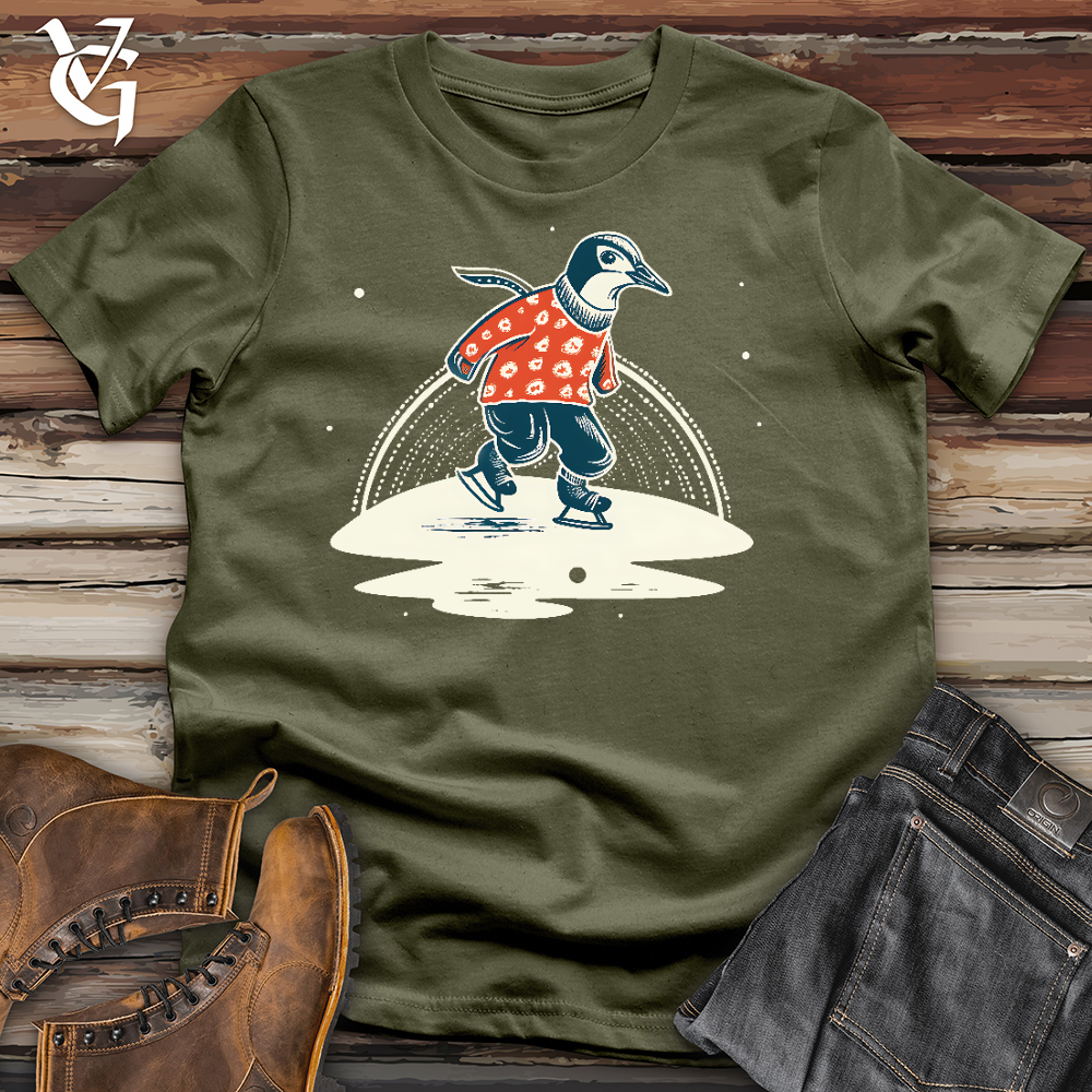 Viking Goods Ice Skating Penguin Cotton Tee Military Green / L