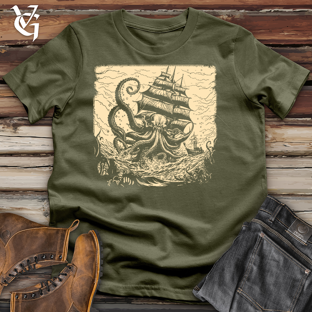 Viking Goods Kraken At Sea Cotton Tee Military Green / L