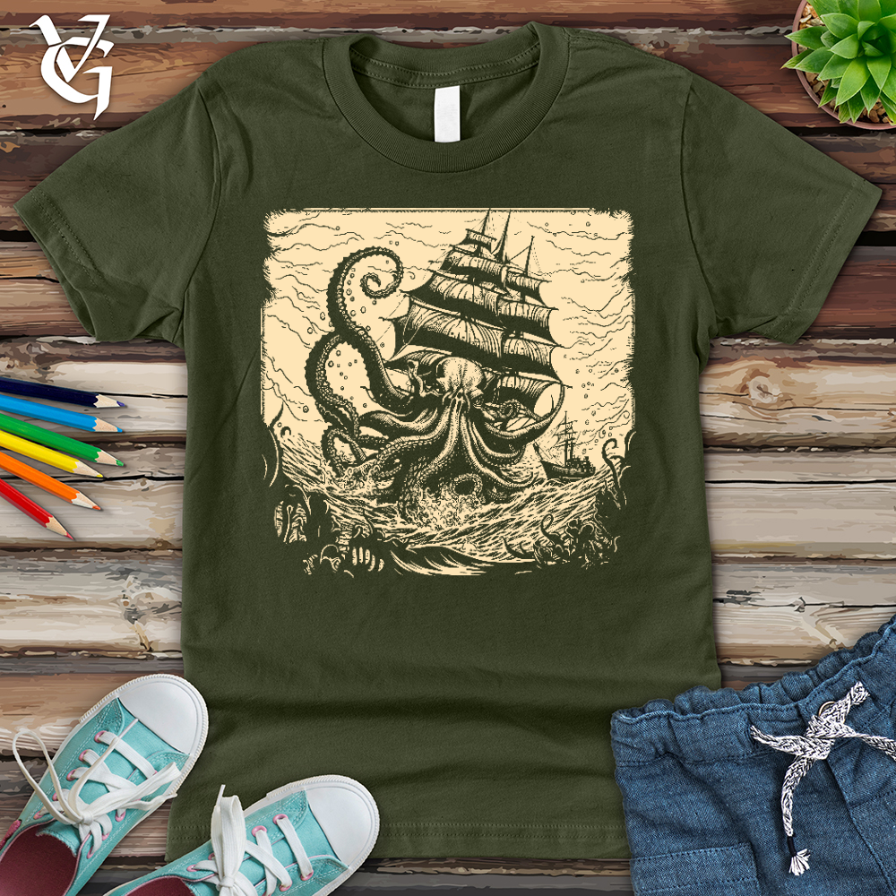 Viking Goods Kraken at Sea Youth Tee Military Green / L