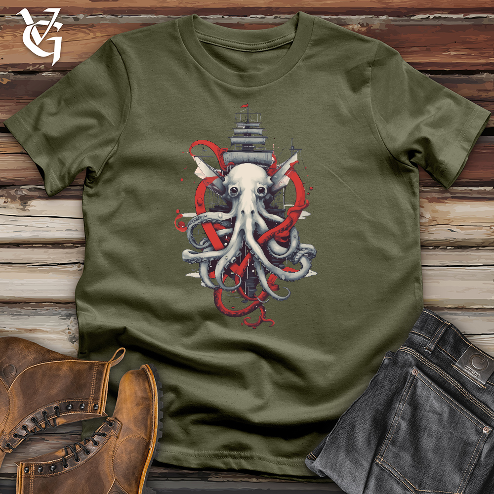Viking Goods Kraken Pirate Ship Cotton Tee Military Green / L