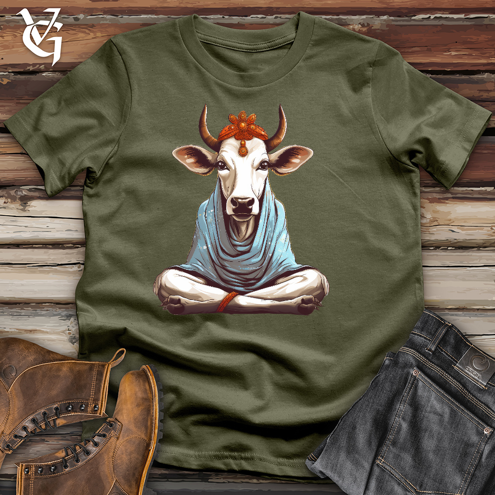 Viking Goods Meditating Cow Cotton Tee Military Green / L