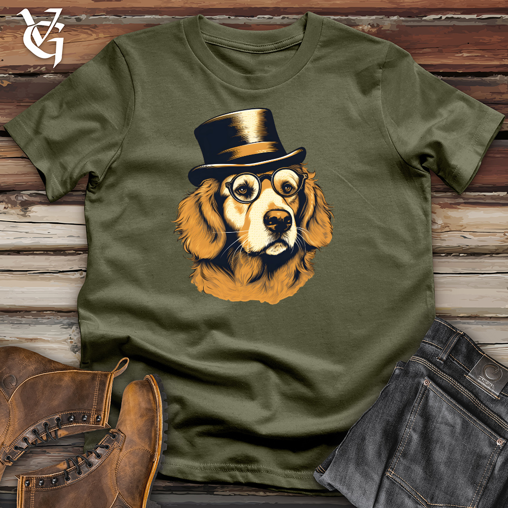 Viking Goods Monocled Top Hat Golden Retriever Cotton Tee Military Green / L