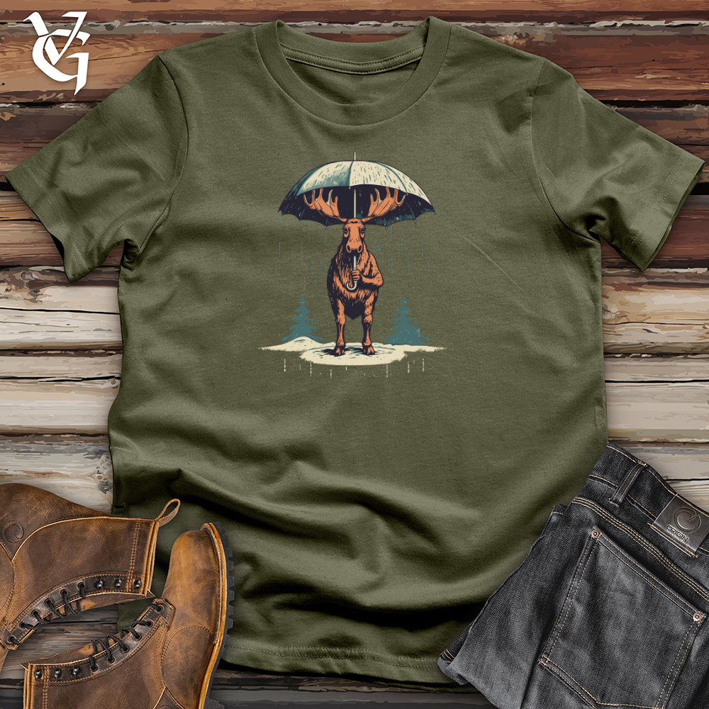 Viking Goods Moose Rainy Adventure Umbrella Shield Cotton Tee Military Green / L