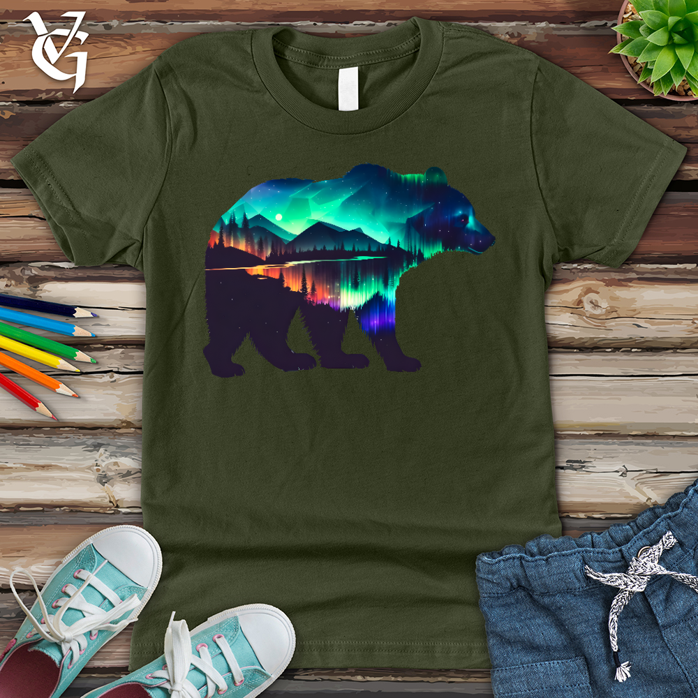 Viking Goods Northern Lights Bear Youth Tee Military Green / L