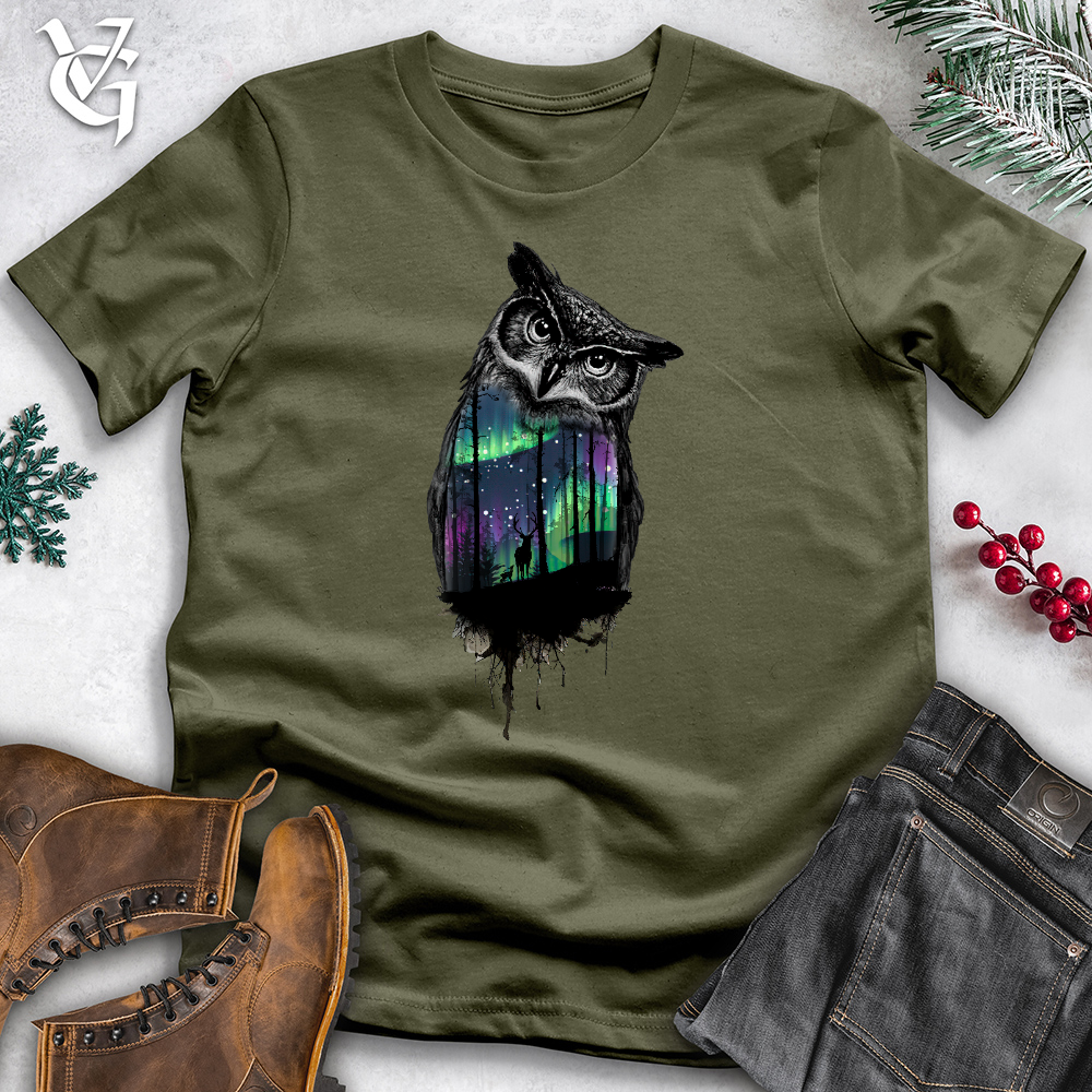 Viking Goods Northern Lights Owl Cotton Tee Military Green / L