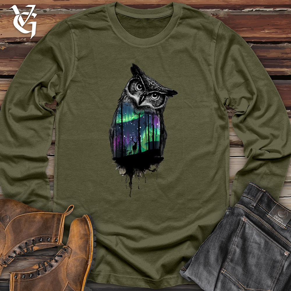 Viking Goods Northern Lights Owl Long Sleeve Military Green / L