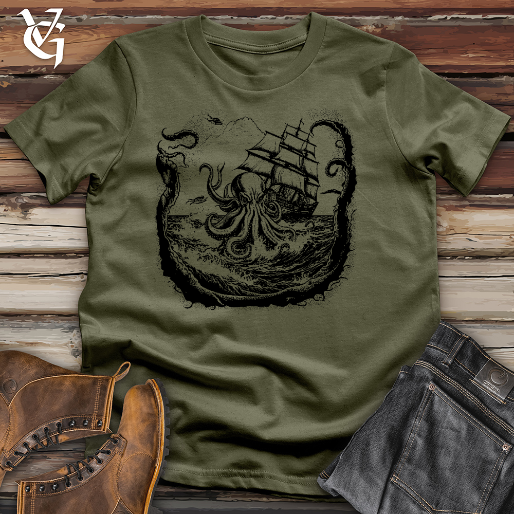 Viking Goods Octopus At Sea Cotton Tee Military Green / L