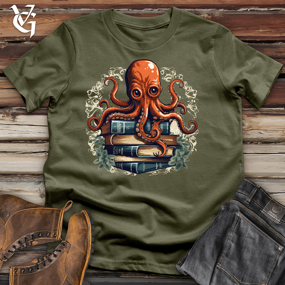 Viking Goods Octopus Book Lover Cotton Tee Military Green / L
