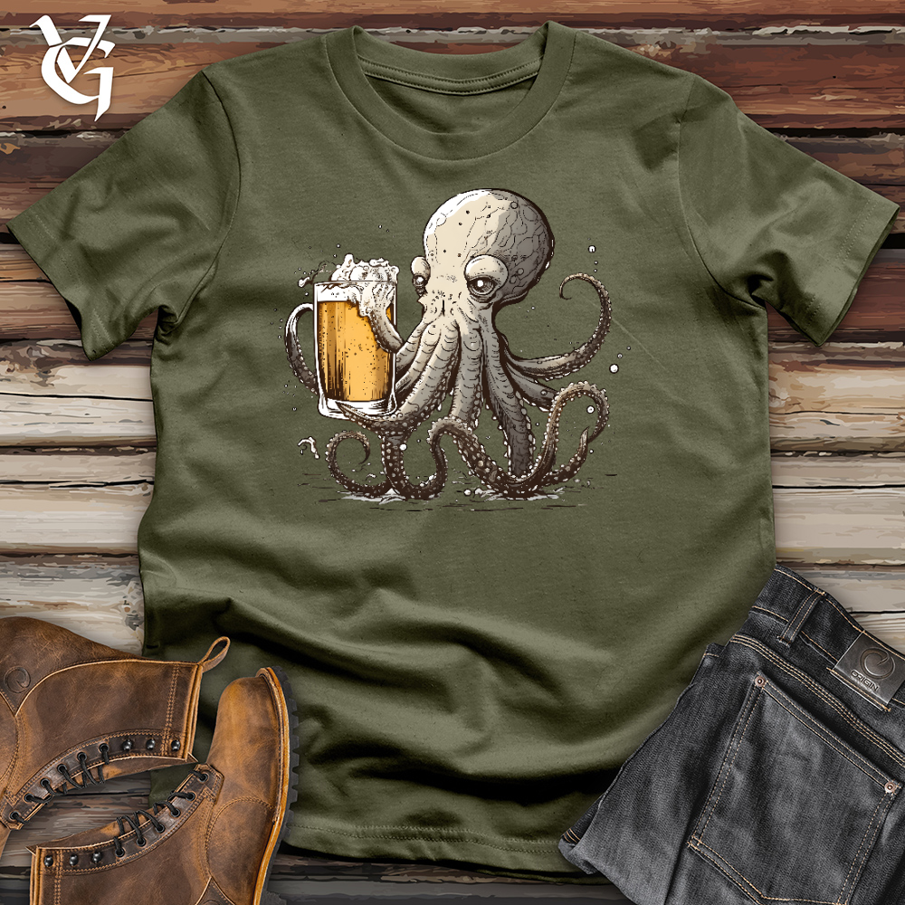 Viking Goods Octopus Happy Hour Cotton Tee Military Green / L