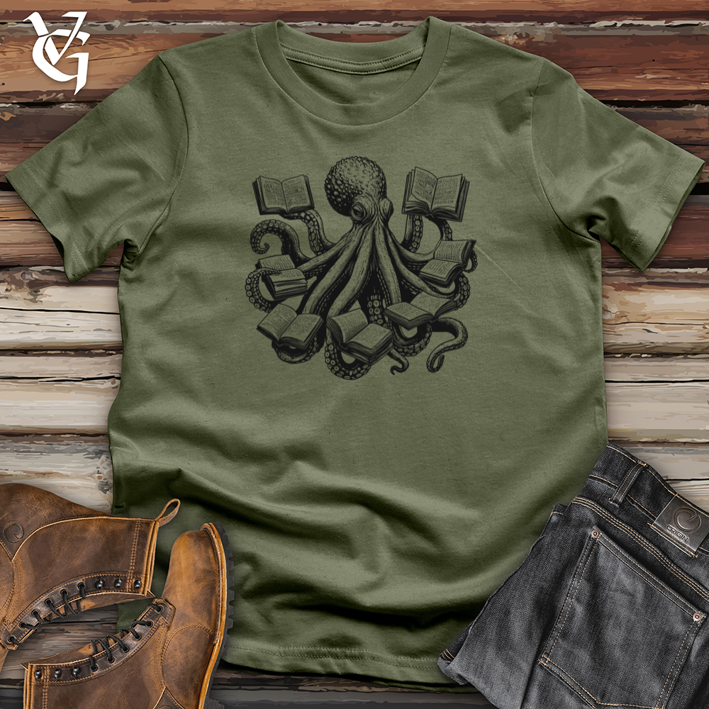 Viking Goods Octopus Reading Multiple Books Softstyle Tee Military Green / L