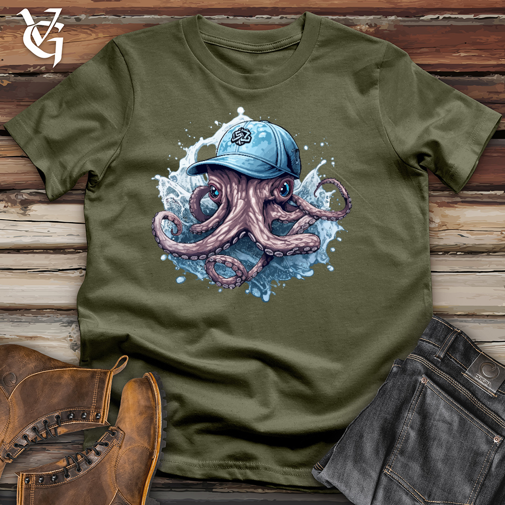 Viking Goods Octopus Wearing a Baseball Cap Cotton Tee Military Green / L