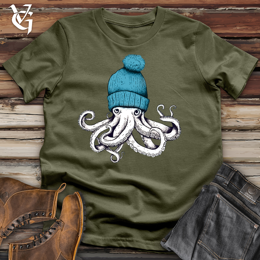 Viking Goods Octopus Wearing Beanie Cotton Tee Military Green / L
