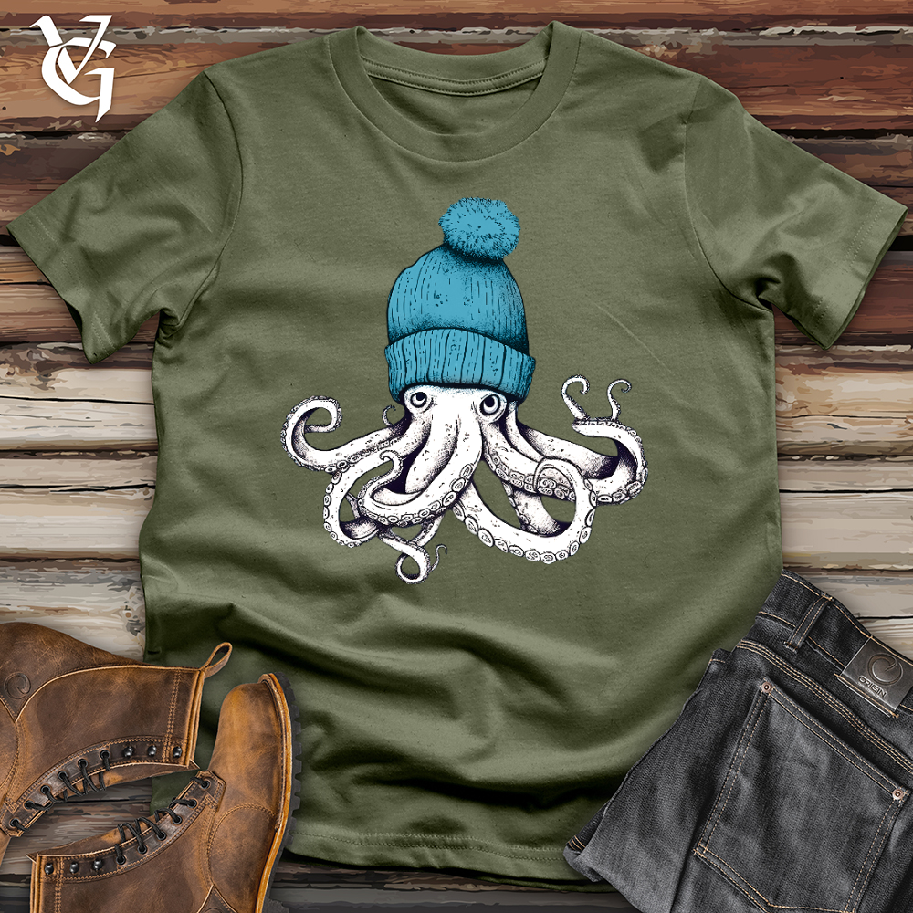 Viking Goods Octopus Wearing Beanie Softstyle Tee Military Green / L