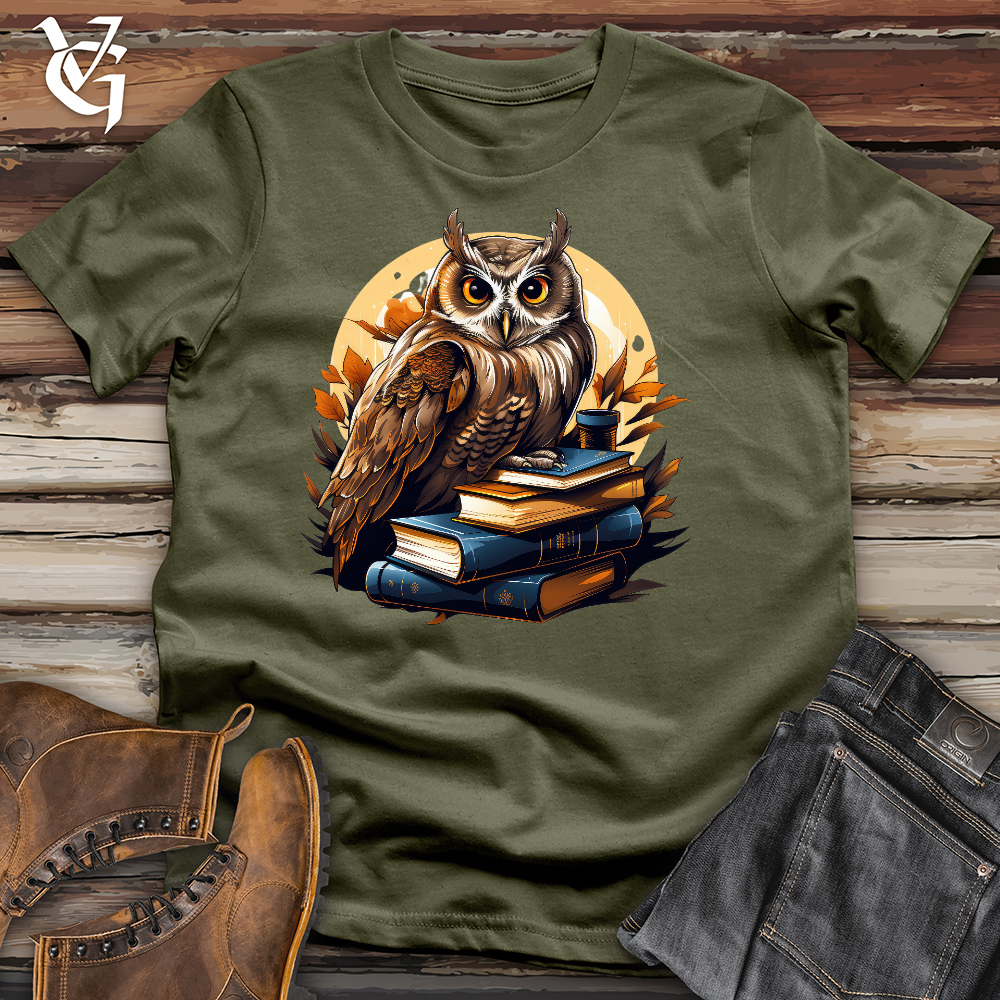 Viking Goods Owl Reading Books Cotton Tee Military Green / L