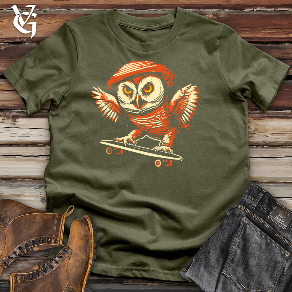 Viking Goods Owl Skate Boarder Cotton Tee Military Green / L