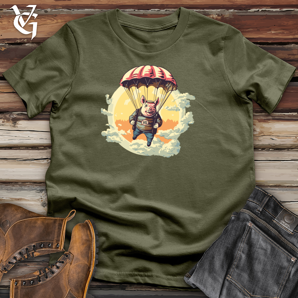 Viking Goods Pig Parachute Skydiving Excursion Cotton Tee Military Green / L