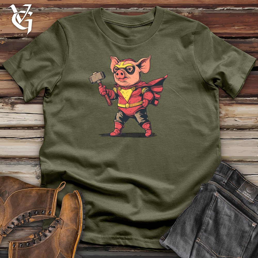 Viking Goods Pig Superhero Hammer Cotton Tee Military Green / L