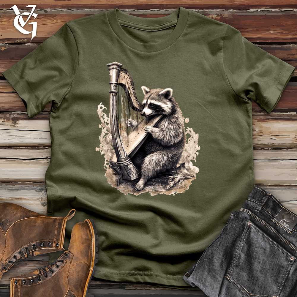 Viking Goods Raccoon Harp Player Cotton Tee Military Green / L