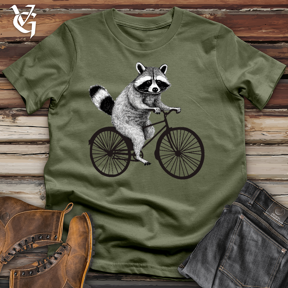 Viking Goods Raccoon on a Bike Softstyle Tee Military Green / L