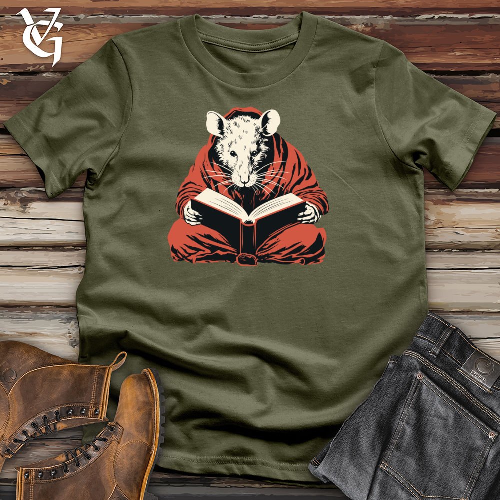 Viking Goods Rat Reading Book Cotton Tee Military Green / L