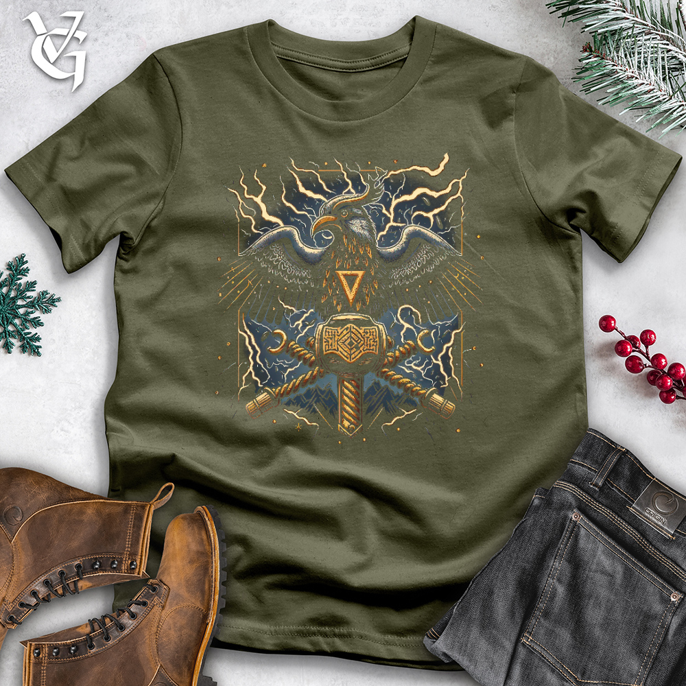 Viking Goods Raven & Hammer Lightning Cotton Tee Military Green / L