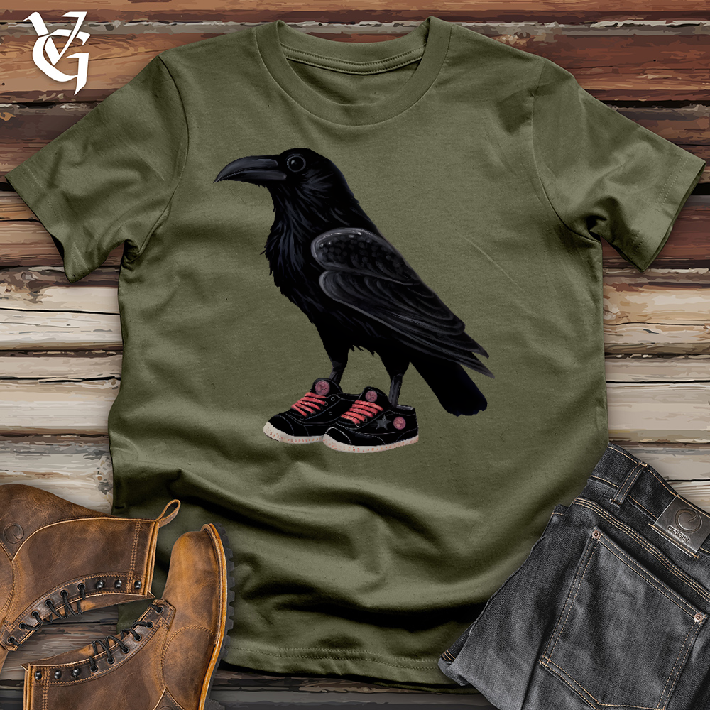Viking Goods Raven Wearing Sneakers Cotton Tee Military Green / L