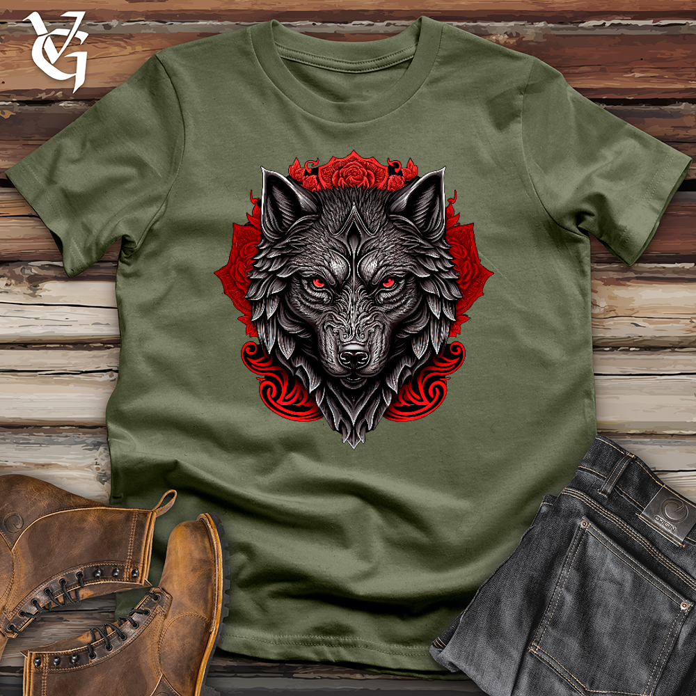 Viking Goods Red Flower Wolf Softstyle Tee Military Green / L