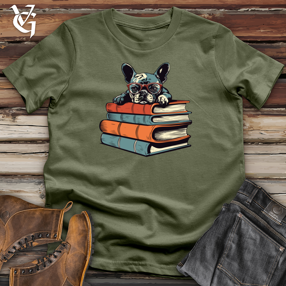 Viking Goods Retro Bookworm Frenchie Softstyle Tee Military Green / L