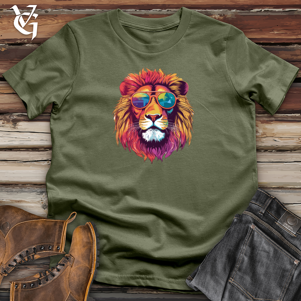 Viking Goods Retro Cosmic Shades Lion Softstyle Tee Military Green / L