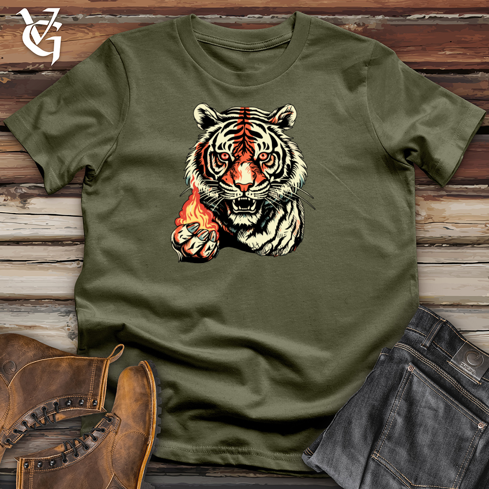 Viking Goods Retro Fire Tiger Cotton Tee Military Green / L
