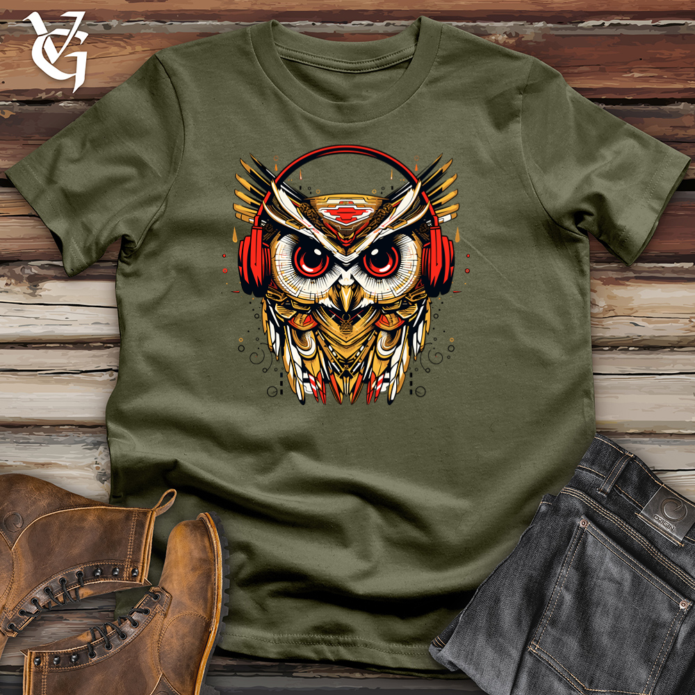 Viking Goods Retro Groove Owl DJ Cotton Tee Military Green / L