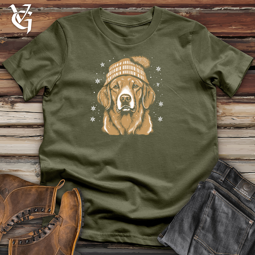 Viking Goods Retro Snowflake Beanie Golden Retriever Cotton Tee Military Green / L