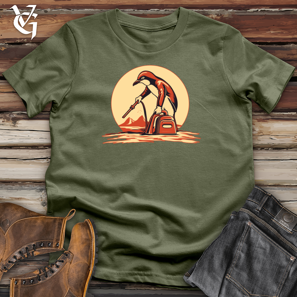 Viking Goods Retro Vacuuming Penguin Softstyle Tee Military Green / L