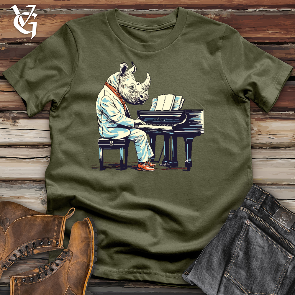 Viking Goods Rhinoceros Playing Piano Cotton Tee Military Green / L