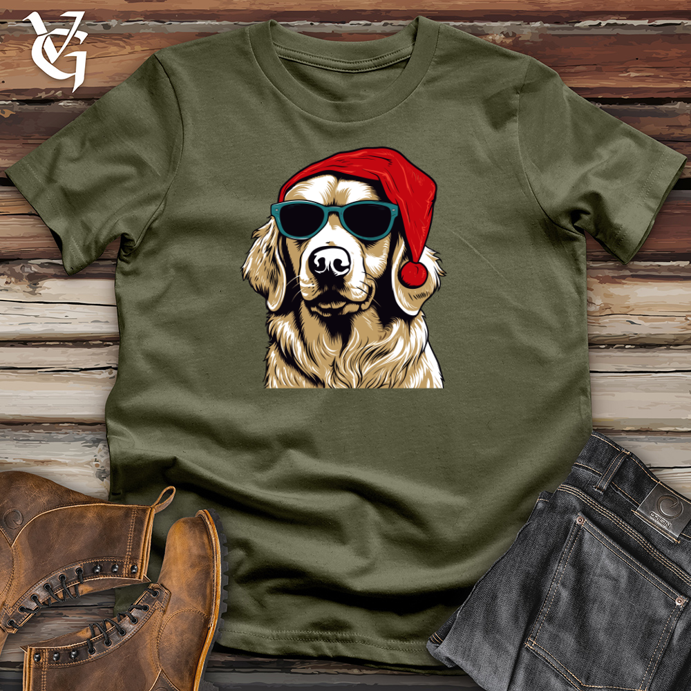 Viking Goods Santa Paws Golden Retriever Cotton Tee Military Green / L