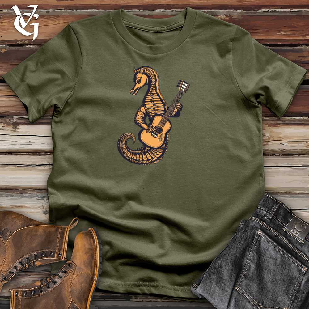 Viking Goods Seahorse Ocean Guitar Serenade Cotton Tee Military Green / L